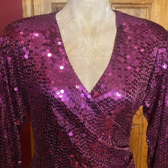 RARE Vtg Purple Sequin Oleg Cassini cocktail formal party midi long Dress sz 10 - Picture 7 of 16